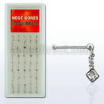dnbdc3 caja display 40 piercings nariz hueso plata esterlina 0 6mm cristal claro cuadrado colgado al por mayor