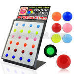 dtgst2 display 24 piercings lengua falsos acrilicos brillan oscuridad se sostiene succion distribuidor