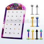 dtrg2 display 24 labrets acero quirurgico anodizado brillo espejo piercing tragus bolas conos 2mm 8mm venta