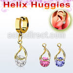 ehgz416 pendiente huggie helix acero inoxidable pvd dorado colgante zirconia redonda ajustada presion oro al por mayor