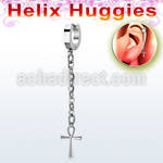 ehhl769 pendiente huggie helix acero inoxidable colgante cruz ankh larga plata & se vende por unidad al por mayor