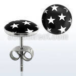 er200 par piercings oreja acero inoxidable logo estrellas blancas fondo negro 10mm al por mayor