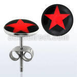 er201 par piercings oreja acero inoxidable logo estrella roja fondo negro 10mm al por mayor
