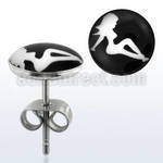 er203 par piercings oreja acero inoxidable logo chica mudflap blanca fondo negro 10mm mayorista