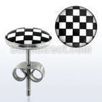 er205 par piercings oreja acero inoxidable logo cuadros negros blancos 10mm al por mayor