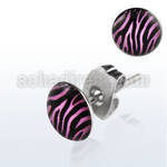 er233 par piercings oreja acero inoxidable logo cebra negra rosa 7mm al por mayor