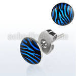 er234 par piercings oreja acero inoxidable logo cebra negra azul 7mm venta