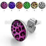 er242 par piercings oreja acero inoxidable logo piel leopardo al por mayor