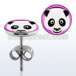 er267 par piercings oreja acero inoxidable logo panda fondo rosa 10mm al por mayor