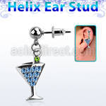 erbd4 piercing oreja helix acero quirurgico bola vaso martini cristal colgado vendido por pieza distribuidor mayorista