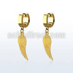erg584 pendiente huggie oreja acero inoxidable pvd dorado colgante ala pajaro distribuidor mayorista