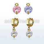ergz519 pendiente huggie oreja acero inoxidable pvd dorado colgante zirconia redonda 8mm mayorista