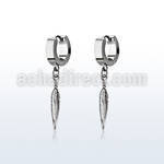 erh583 par pendientes huggie oreja acero inoxidable brillo espejo colgante pluma mayorista