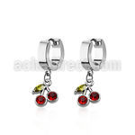 erhchz par pendientes huggie oreja acero inoxidable brillo espejo colgante cereza cristal distribuidor mayorista