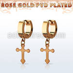 errcro pendiente huggie oreja acero inoxidable pvd oro rosa colgante vintage cross al por mayor