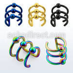 etcf3b ear cuff acero 316l anodizado triple aro bolas venta
