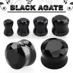 fgsd black agate stone double flare plug faceted cut