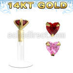 gbizhm labret bio flexible transparente presion oro 14 kts zirconita corazon 3mm al por mayor