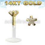 gbizsc labret bio flexible transparente presion oro 14 kts estrella 3mm zirconita clara mayorista