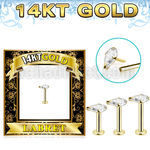 glbzp 14k gold labret prong set cz stone pear
