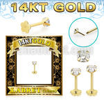 glfzx 14k gold labret round clear cz push pin prong flower