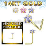 gnssrm1 14k gold nose stud 22g star color cz