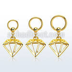 gold plated steel ball closure ring w diamond dangling