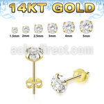 gzr one pair 14k gold ear studs cz