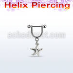 heud10 piercing helix estribo acero quirurgico barbell colgante liso estrella mar plata distribuidor
