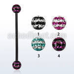 intfr5d barbell industrial acero 316l anodizado bolas multi cristal 5mm triple linea mayorista