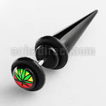 ivtpl6 expansor falso acrilico negro logo marihuana tres colores rasta anillos goma 8mm venta