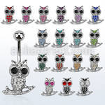 mcd465 piercing ombligo acero quirurgico buho sentado rama cristal inferior distribuidor