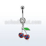 mcd504x piercing ombligo acero quirurgico zirconia redonda 8mm cerezas pintadas colores bandera confederada s distribuidor mayorista