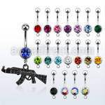 mcd631k piercing ombligo acero quirurgico bola joya bisel 8mm miniatura ak47 negro 10mm venta