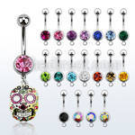 mcd644 piercing ombligo acero quirurgico bola joya bisel 8mm calavera azucar pintada 10mm al por mayor