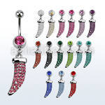 mcd684 piercing ombligo acero quirurgico bola joya bisel 8mm undiente tigre cristal colgado 10mm venta