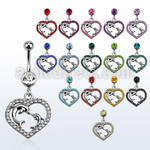 mcd689 piercing ombligo acero quirurgico bola joya bisel 8mm corazon cristal delfines dentro colgado 10mm venta