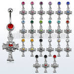 mcd694 piercing ombligo acero quirurgico bola joya bisel 8mm cruz calavera ojos cristal mayorista