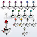 mcddp4 piercing ombligo acero quirurgico bola joya bisel 8mm delfin colgado cristal 10mm al por mayor
