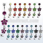 mcdfl19 piercing ombligo acero quirurgico bola joya 8mm doble flor cristal s 10mm al por mayor