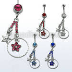 mcdsar2d banana ombligo acero quirurgico bola joya 8mm doble estrella cristal cadenas 10mm venta