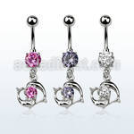 mcdz15 piercing ombligo acero quirurgico zirconia 8mm pareja delfines colgados nadando alrededor zirconia redonda 10mm al por mayor