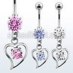 mcdz17 piercing ombligo acero quirurgico zirconia redonda 8mm zirconia redona dentro marco corazon 10mm venta