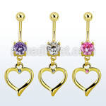mcdz333 piercing ombligo acero 316l oro zirconia 8mm corazon oro colgado unico cristal 10mm al por mayor