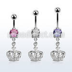 mcdz590 piercing ombligo acero quirurgico zirconita redonda 8mm colgante corona zirconia plata mayorista