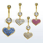 mdk705 piercing ombligo acero 316l pvd dorado bola lisa 5mm bola joya 8mm corazon cristal oro colgado 10mm distribuidor