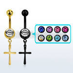 mdk757 piercing ombligo acero 316l pvd bola 5mm bola lisa bola 8mm joya bisel colgante liso cruz simple mayorista