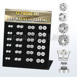 mg111 display 24 pares piercings oreja acero 316l magneticos zirconia clara redonda bandeja magnetica 4mm 7mm mayorista