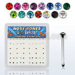 nb6mx caja display 36 piercing nariz hueso plata esterlina 925 0 6mm cristal 1 25mm al por mayor