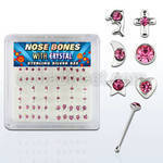 nbbxm4 caja display piercing nariz hueso plata esterlina 925 0 6mm formas cristal centro redondo rosa distribuidor